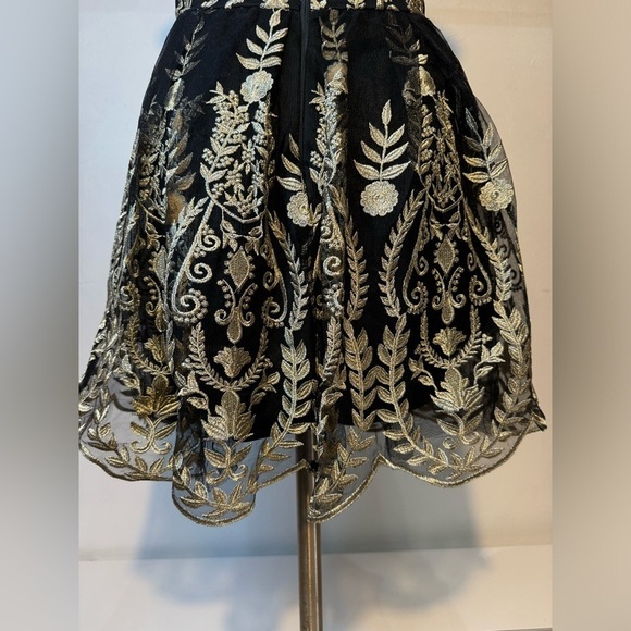 XS Altar'd State Dress Womens Small Black Gold Embroidered Floral tulle teacup - Picture 6 of 13